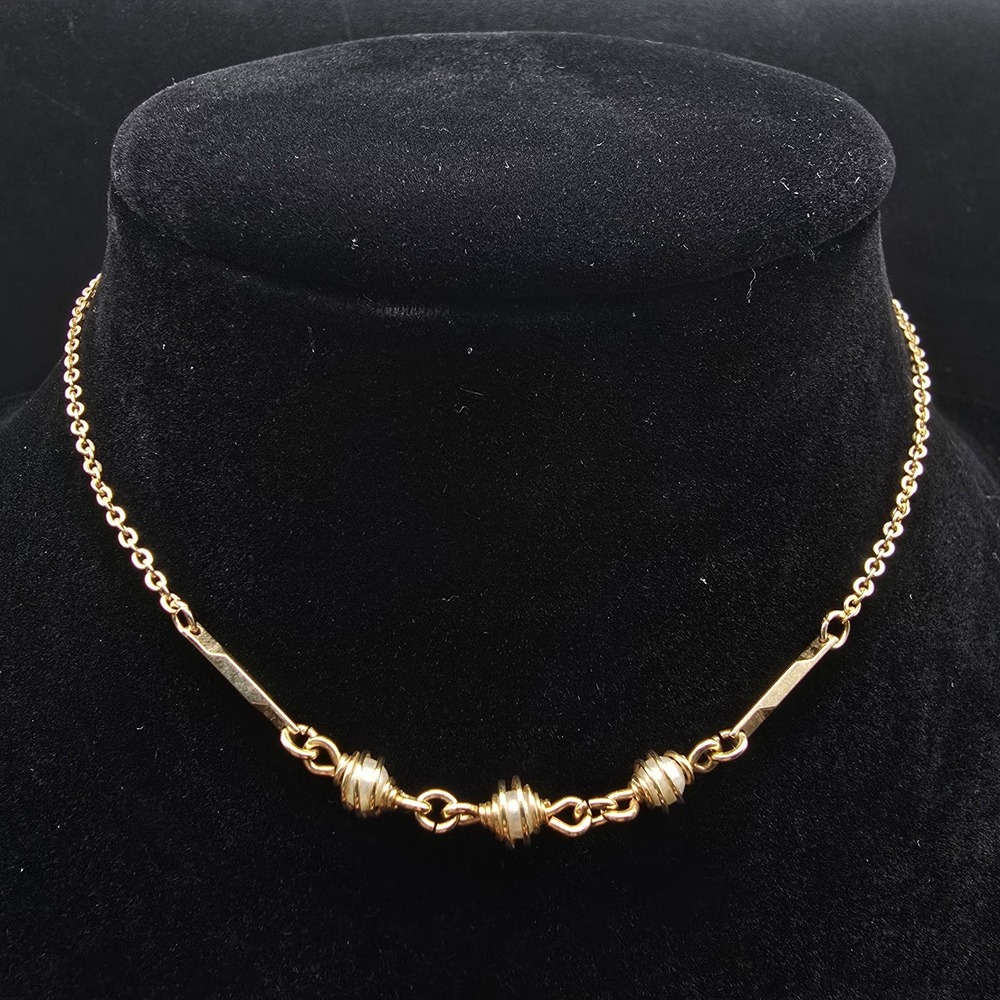 Avon Caged Faux Pearl Collar Necklace Gold Tone Vintage Costume Jewelry